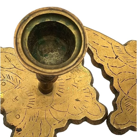 Vintage Brass Butterfly Candlesticks Set of 2 Home Decor Living Dining Boho Hipp - Picture 5 of 5